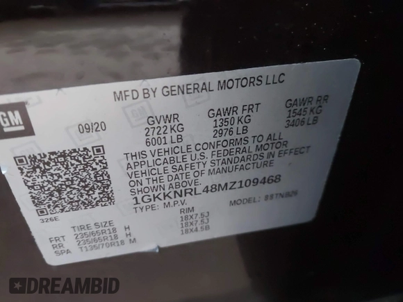 2021 GMC Acadia SLE with VIN 1GKKNRL48MZ109468, listed as a IAAI auction lot 41103194 with 70,743 mi miles. Bid and sale history available at carsss.com. Image 9.