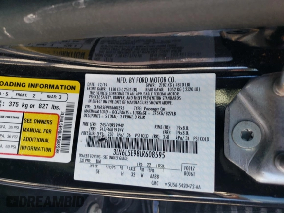 2020 Lincoln MKZ Reserve z VIN 3LN6L5E98LR608595, wystawiony jako Copart lot #47780165 z przebiegiem Nie podano mil oraz Szkoda całkowita • Salvage title. Historia ofert i sprzedaży dostępna na DreamBid. Obrazek 12.