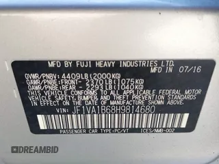 2017 Subaru WRX with VIN JF1VA1B68H9814680, listed as a IAAI auction lot 42078938 with 50,491 mi miles. Bid and sale history available at carsss.com. Image 9.