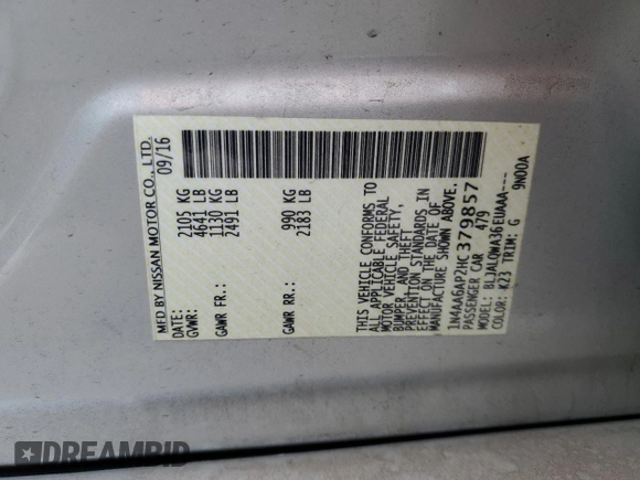 2017 Nissan Maxima SV with VIN 1N4AA6AP2HC379857, listed as a Copart auction lot 84594564 with 121,408 mi miles and Salvage Title. Bid and sale history available at carsss.com. Image 15.