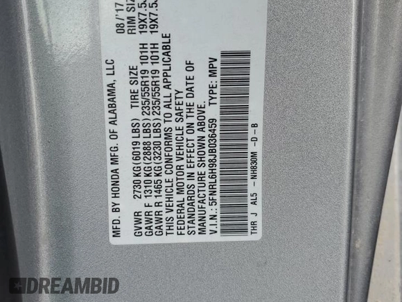 2018 Honda Odyssey Elite с VIN 5FNRL6H98JB036459, выставлен на аукционе Copart как лот 54231155 с пробегом 54 818 миль миль и Списание • Salvage title. История ставок и продаж доступна на DreamBid. Изображение 13.
