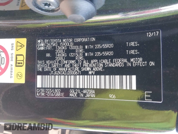2018 Lexus RX with VIN JTJGZKCA2J2000671, listed as a IAAI auction lot 41390163 with 60,491 mi miles. Bid and sale history available at carsss.com. Image 9.