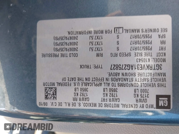 2010 GMC Sierra 1500 SLE z VIN 3GTRKVE31AG275827, wystawiony jako IAAI lot #41663348 z przebiegiem 171 539 mil mil oraz . Historia ofert i sprzedaży dostępna na DreamBid. Obrazek 9.