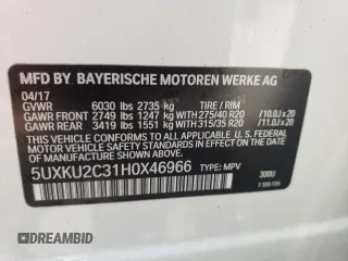 2017 BMW X6 xDrive35i with VIN 5UXKU2C31H0X46966, listed as a Copart auction lot 54452813 with 87,234 mi miles. Bid and sale history available at carsss.com. Image 13.