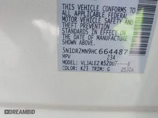 2017 Nissan Pathfinder SV with VIN 5N1DR2MN9HC664487, listed as a IAAI auction lot 41974800 with 1 mi miles. Bid and sale history available at carsss.com. Image 9.