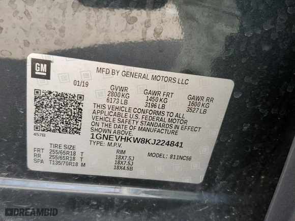2019 Chevrolet Traverse LT Leather with VIN 1GNEVHKW8KJ224841, listed as a Copart auction lot 49033275 with 70,408 mi miles and Salvage Title. Bid and sale history available at carsss.com. Image 13.