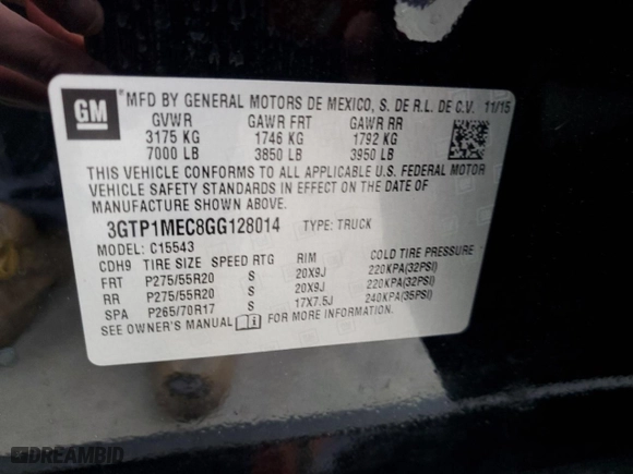 2016 GMC Sierra 1500 SLE with VIN 3GTP1MEC8GG128014, listed as a Copart auction lot 79296204 with 91,872 mi miles and Salvage Title. Bid and sale history available at carsss.com. Image 14.