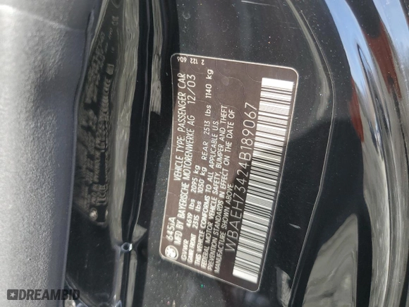 2004 BMW 6 Series 645Ci with VIN WBAEH73424B189067, listed as a Copart auction lot 49150505 with 97,832 mi miles and Clean Title. Bid and sale history available at carsss.com. Image 12.