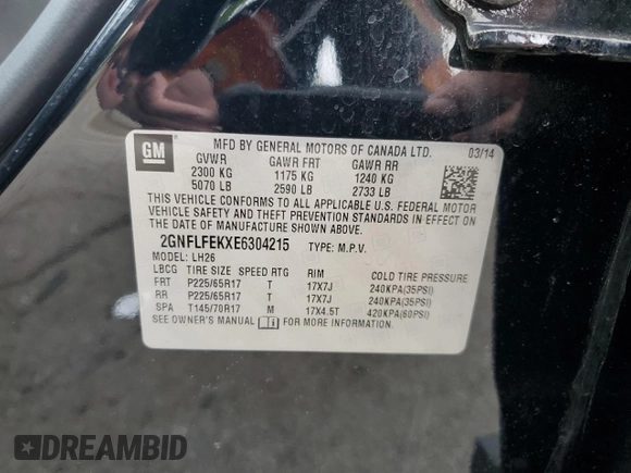 2014 Chevrolet Equinox LT z VIN 2GNFLFEKXE6304215, wystawiony jako Copart lot #58901005 z przebiegiem 127 288 mil mil oraz Szkoda całkowita • Salvage title. Historia ofert i sprzedaży dostępna na DreamBid. Obrazek 13.
