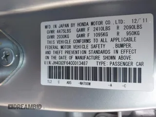2012 Acura TSX Technology z VIN JH4CU2F64CC013487, wystawiony jako IAAI lot #42258623 z przebiegiem 151 138 mil mil oraz . Historia ofert i sprzedaży dostępna na DreamBid. Obrazek 9.