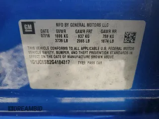 2016 Chevrolet Sonic LT with VIN 1G1JC6SB2G4184317, listed as a Copart auction lot 41679395 with 98,067 mi miles and Salvage Title. Bid and sale history available at carsss.com. Image 13.