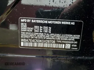 2019 BMW 7 Series 740i xDrive with VIN WBA7E4C50KGV28708, listed as a Copart auction lot 55141895 with 130,925 mi miles and Clean title. Bid and sale history available at DreamBid. Image 12.