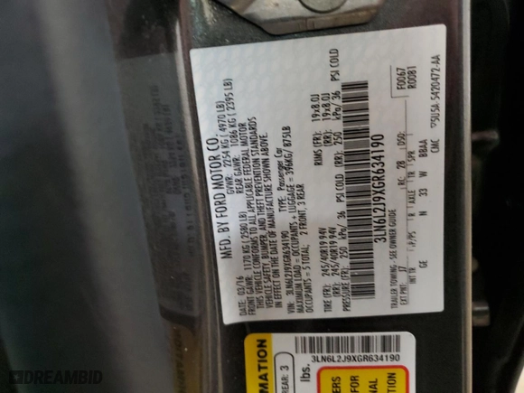 2016 Lincoln MKZ with VIN 3LN6L2J9XGR634190, listed as a Copart auction lot 49060945 with NaN miles and Salvage Title. Bid and sale history available at carsss.com. Image 12.