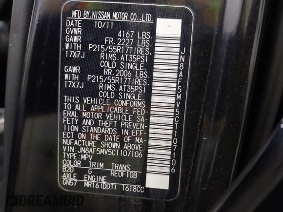 2012 Nissan Juke SL with VIN JN8AF5MV5CT107106, listed as a IAAI auction lot 41862250 with 116,573 mi miles. Bid and sale history available at carsss.com. Image 9.