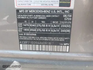 2009 Mercedes-Benz GL-Class 4.6L with VIN 4JGBF71E09A460918, listed as a IAAI auction lot 40603689 with 172,647 mi miles. Bid and sale history available at carsss.com. Image 9.