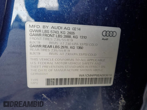 2014 Audi Q5 Premium Plus z VIN WA1CMAFP8EA093616, wystawiony jako Copart lot #47926925 z przebiegiem 64 739 mil mil oraz Szkoda całkowita • Salvage title. Historia ofert i sprzedaży dostępna na DreamBid. Obrazek 13.