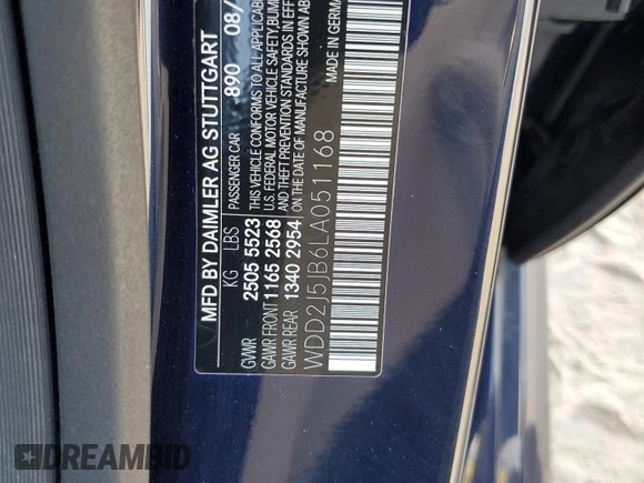 2020 Mercedes-Benz CLS with VIN WDD2J5JB6LA051168, listed as a Copart auction lot 76060434 with 0 mi miles and Non Repairable. Bid and sale history available at carsss.com. Image 12.