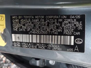2005 Lexus ES 330 with VIN JTHBA30G355117746, listed as a IAAI auction lot 41963607 with Not Provided miles. Bid and sale history available at carsss.com. Image 9.