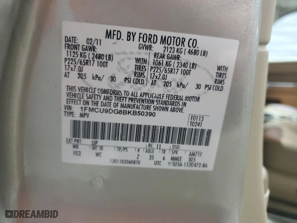 2011 Ford Escape XLT with VIN 1FMCU9DG8BKB50390, listed as a Copart auction lot 49583295 with 80,753 mi miles and Salvage Title. Bid and sale history available at carsss.com. Image 13.