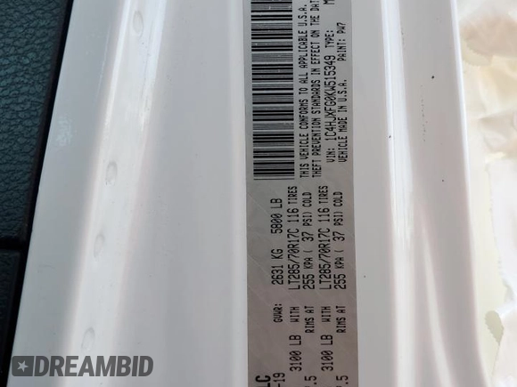 2019 Jeep Wrangler Unlimited Rubicon with VIN 1C4HJXFG0KW515349, listed as a Copart auction lot 45588385 with 64,737 mi miles and Salvage title. Bid and sale history available at DreamBid. Image 14.