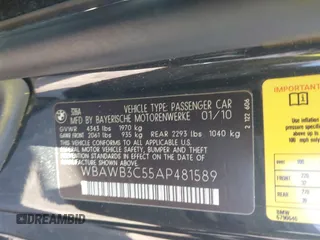 2010 BMW 3 Series 328i with VIN WBAWB3C55AP481589, listed as a IAAI auction lot 41578666 with 103,398 mi miles. Bid and sale history available at carsss.com. Image 9.