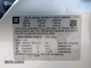 2017 Chevrolet Equinox LS with VIN 2GNALBEK8H1544612, listed as a IAAI auction lot 41717278 with 184,574 mi miles and . Bid and sale history available at carsss.com. Image 9.