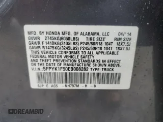 2014 Honda Ridgeline RTL с VIN 5FPYK1F50EB008282, выставлен на аукционе Copart как лот 51748265 с пробегом 124 609 миль миль и Чистый • Clean title. История ставок и продаж доступна на DreamBid. Изображение 12.