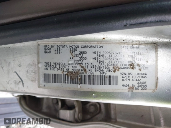 1999 Toyota 4Runner SR5 z VIN JT3HN86R0X0196528, wystawiony jako IAAI lot #41666499 z przebiegiem 294 216 mil mil oraz . Historia ofert i sprzedaży dostępna na DreamBid. Obrazek 17.