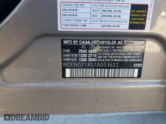 2007 Mercedes-Benz S 550 with VIN WDDNG71X07A053622, listed as a Copart auction lot 53254235 with 147,010 mi miles and Salvage Title. Bid and sale history available at DreamBid. Image 13.