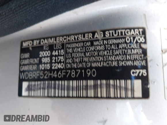 2006 Mercedes-Benz C 230 Sport with VIN WDBRF52H46F787190, listed as a IAAI auction lot 42361008 with Not provided miles and . Bid and sale history available at DreamBid. Image 9.
