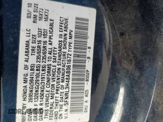 2010 Honda Odyssey EX with VIN 5FNRL3H48AB061672, listed as a Copart auction lot 75869344 with 188,255 mi miles and Salvage Title. Bid and sale history available at carsss.com. Image 15.