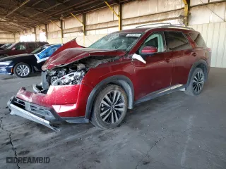 2024 Nissan Pathfinder Platinum with VIN 5N1DR3DH8RC254443, listed as a Copart auction lot 83607054 with 27,784 mi miles and Salvage Title. Bid and sale history available at carsss.com. Image 1.