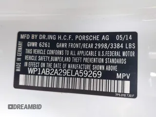 2014 Porsche Cayenne S with VIN WP1AB2A29ELA59269, listed as a IAAI auction lot 41430492 with 146,720 mi miles and . Bid and sale history available at DreamBid. Image 9.