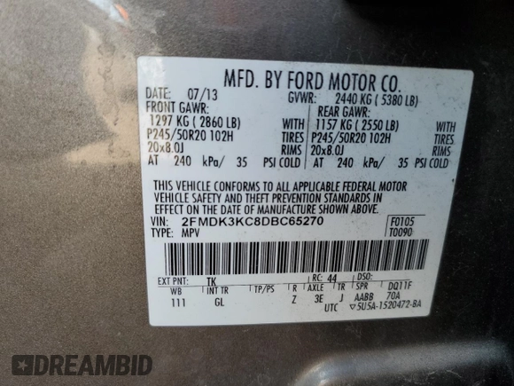 2013 Ford Edge Limited with VIN 2FMDK3KC8DBC65270, listed as a Copart auction lot 48434225 with 172,333 mi miles and Salvage Title. Bid and sale history available at carsss.com. Image 14.