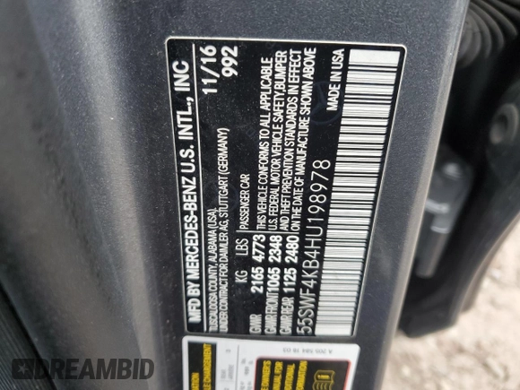 2017 Mercedes-Benz C 300 with VIN 55SWF4KB4HU198978, listed as a Copart auction lot 53070045 with Not Provided miles and Clean Title. Bid and sale history available at carsss.com. Image 12.