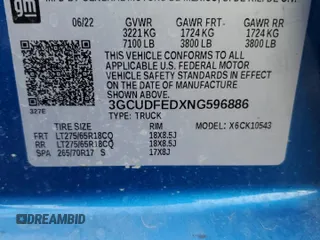 2022 Chevrolet Silverado 1500 LT Trail Boss with VIN 3GCUDFEDXNG596886, listed as a Copart auction lot 44925675 with 18,486 mi miles and Salvage Title. Bid and sale history available at DreamBid. Image 12.