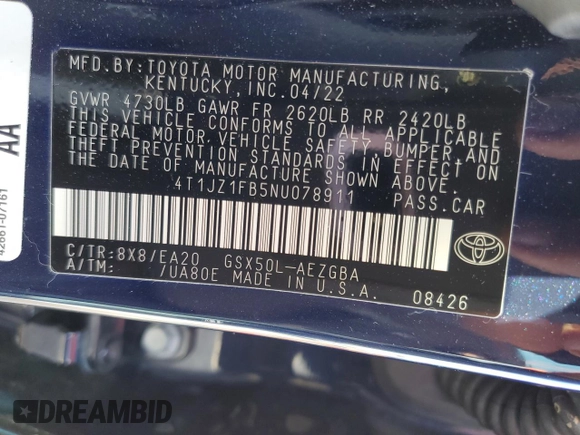 2022 Toyota Avalon XLE z VIN 4T1JZ1FB5NU078911, wystawiony jako Copart lot #67386182 z przebiegiem 6 941 mil mil oraz . Historia ofert i sprzedaży dostępna na DreamBid. Obrazek 14.
