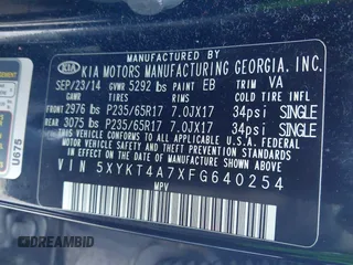 2015 Kia Sorento LX with VIN 5XYKT4A7XFG640254, listed as a IAAI auction lot 42023071 with 178,772 mi miles. Bid and sale history available at carsss.com. Image 9.