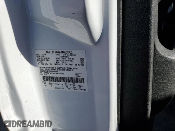 2014 Ford F-150 XL with VIN 1FTNF1CT4EKE45739, listed as a Copart auction lot 87250904 with 192,989 mi miles and Salvage title. Bid and sale history available at DreamBid. Image 12.