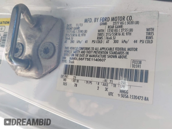 2014 Ford Transit Connect XLT with VIN NM0LS6F75E1140607, listed as a IAAI auction lot 41733165 with 238,165 mi miles and . Bid and sale history available at DreamBid. Image 9.