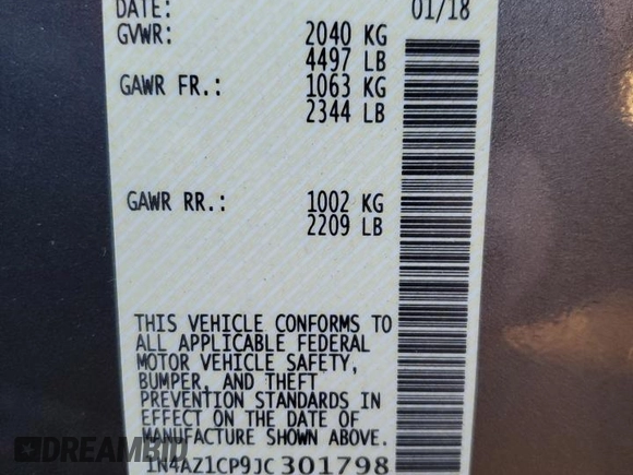 2018 Nissan LEAF SL with VIN 1N4AZ1CP9JC301798, listed as a Copart auction lot 41952895 with 106,970 mi miles and Salvage Title. Bid and sale history available at DreamBid. Image 12.