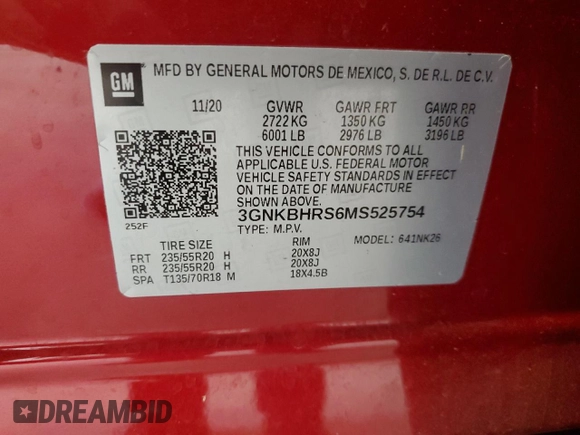 2021 Chevrolet Blazer LT with VIN 3GNKBHRS6MS525754, listed as a Copart auction lot 60869885 with 45,500 mi miles and Non repairable. Bid and sale history available at DreamBid. Image 13.