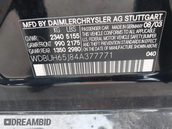 2004 Mercedes-Benz E 320 with VIN WDBUH65J84A377771, listed as a IAAI auction lot 41721659 with 177,324 mi miles and . Bid and sale history available at DreamBid. Image 9.