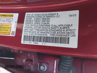 2024 Honda Accord Sport-L with VIN 1HGCY2F70RA006766, listed as a IAAI auction lot 42245622 with 28,788 mi miles and . Bid and sale history available at DreamBid. Image 9.