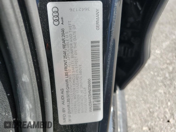 2017 Audi A6 Premium Plus with VIN WAUD8AFC5HN039650, listed as a Copart auction lot 49088115 with 80,019 mi miles and Salvage title. Bid and sale history available at DreamBid. Image 13.