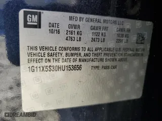 2017 Chevrolet Impala LS with VIN 1G11X5S30HU153656, listed as a Copart auction lot 83338374 with 0 mi miles and Salvage Title. Bid and sale history available at carsss.com. Image 14.