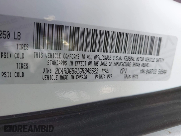 2016 Dodge Grand Caravan SE with VIN 2C4RDGBG1GR349523, listed as a IAAI auction lot 41700491 with 44,253 mi miles and . Bid and sale history available at DreamBid. Image 9.