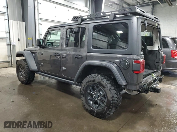 2024 Jeep Wrangler Willys with VIN 1C4PJXDG5RW312580, listed as a Copart auction lot 49144005 with 5,713 mi miles and Salvage Title. Bid and sale history available at carsss.com. Image 2.