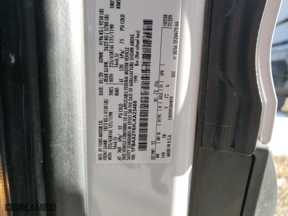 2020 Ford Transit Passenger Wagon XL with VIN 1FBAX2Y80LKA23488, listed as a Copart auction lot 88661675 with 74,573 mi miles and Salvage Title. Bid and sale history available at carsss.com. Image 13.