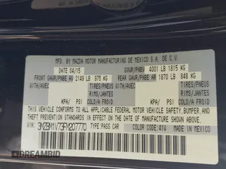 2015 Mazda Mazda3 i Touring with VIN 3MZBM1V73FM207770, listed as a IAAI auction lot 41749926 with 106,522 mi miles. Bid and sale history available at carsss.com. Image 9.